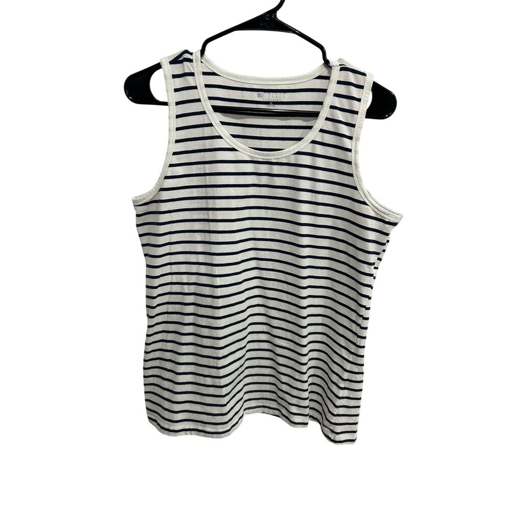 Carole Little Essentials White Black Striped Tank Top Sz XL Nautical Clean Girl